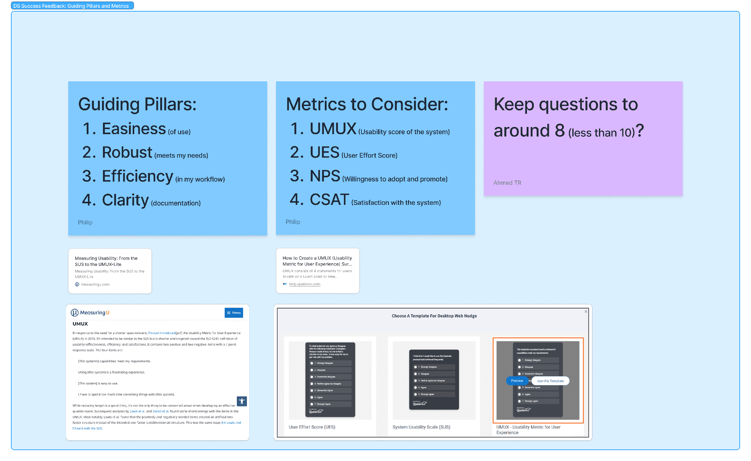 Guiding pillars and metrics