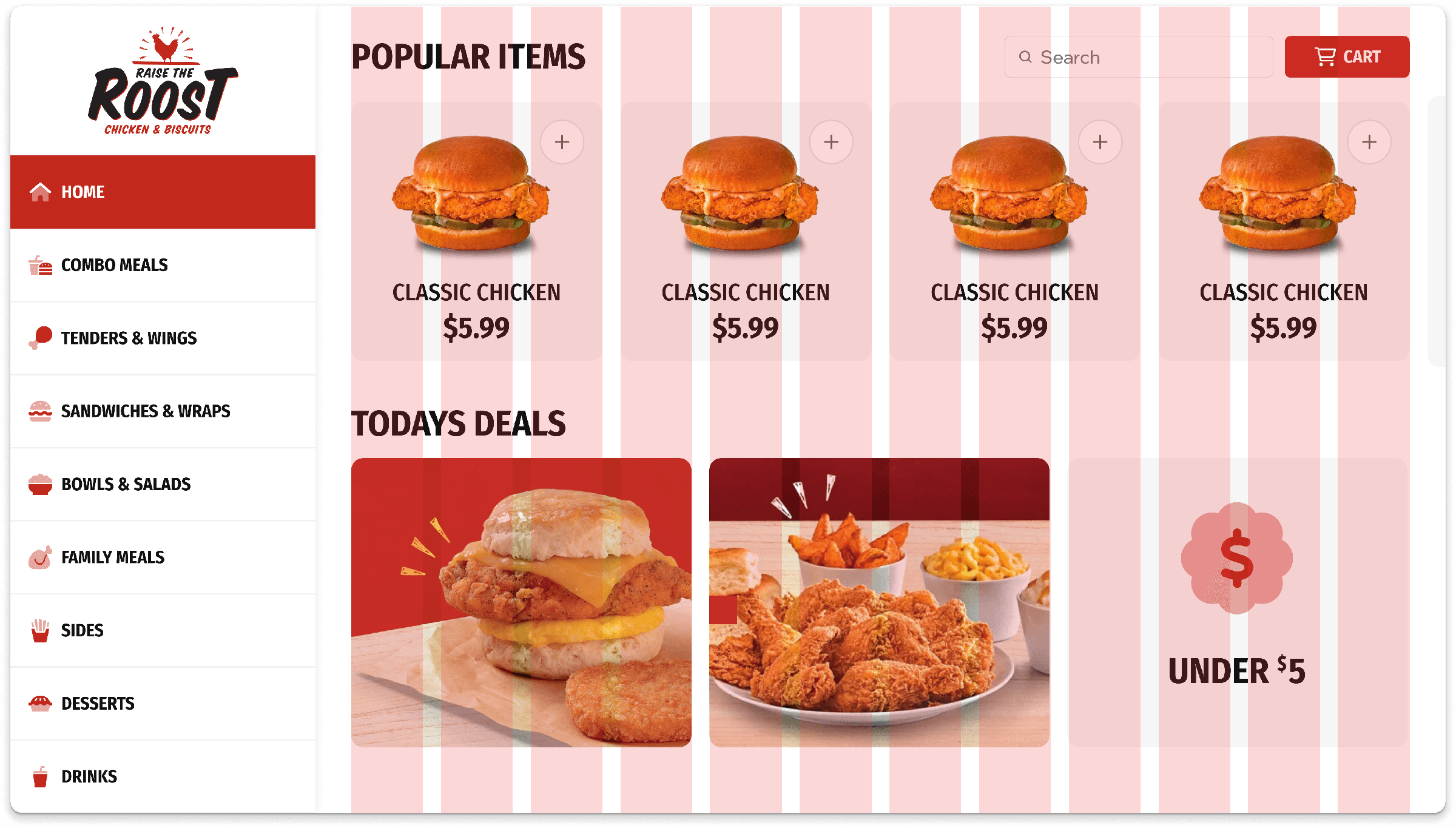 Kiosk home screen grid with promotions